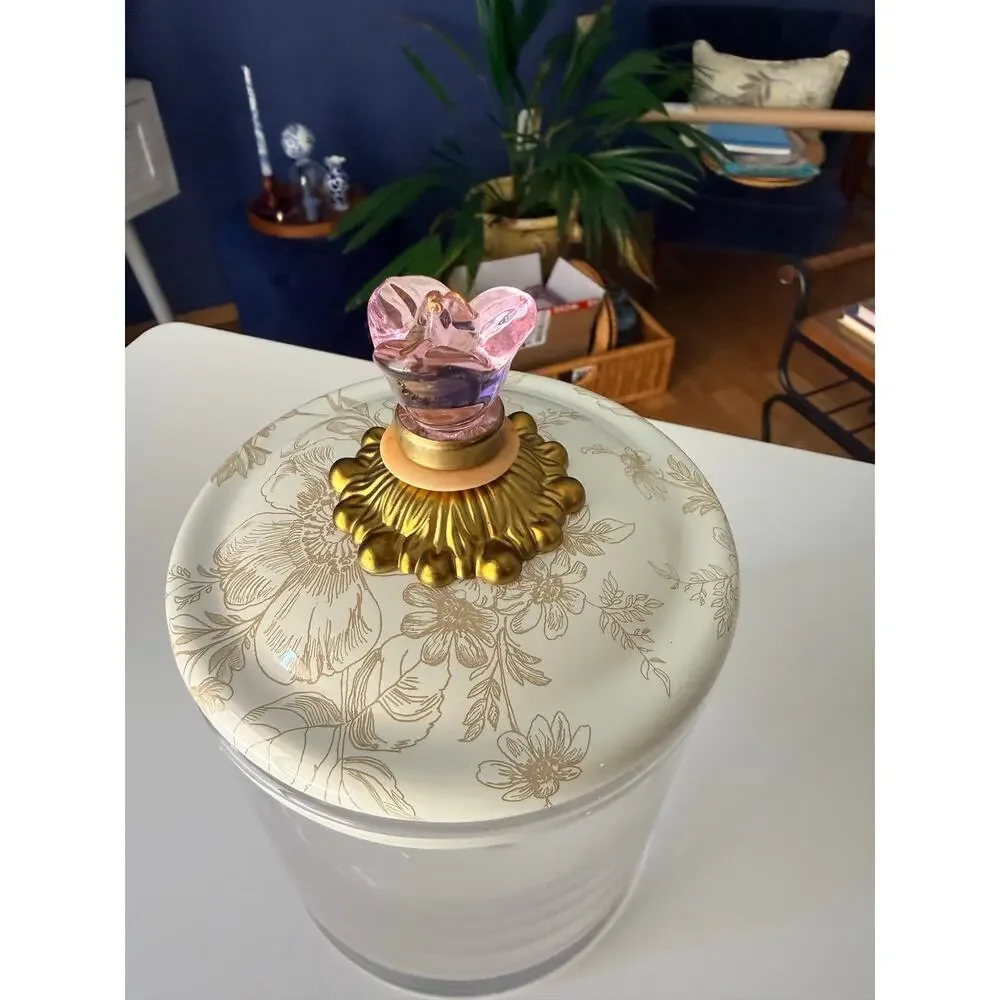 MacKenzie-Childs Glass Canister Floral Lid Pink Butterfly Finial 9x5
